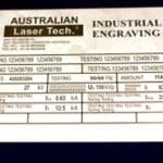 A sheet of paper with the words australian laser tech industrial engraving printed on it.