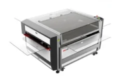 A large printer is shown with the lid open.